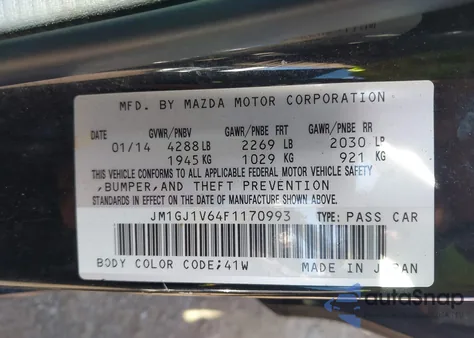 2015 Mazda Mazda6 I Touring from USA, damaged, VIN JM1GJ1V64F1170993